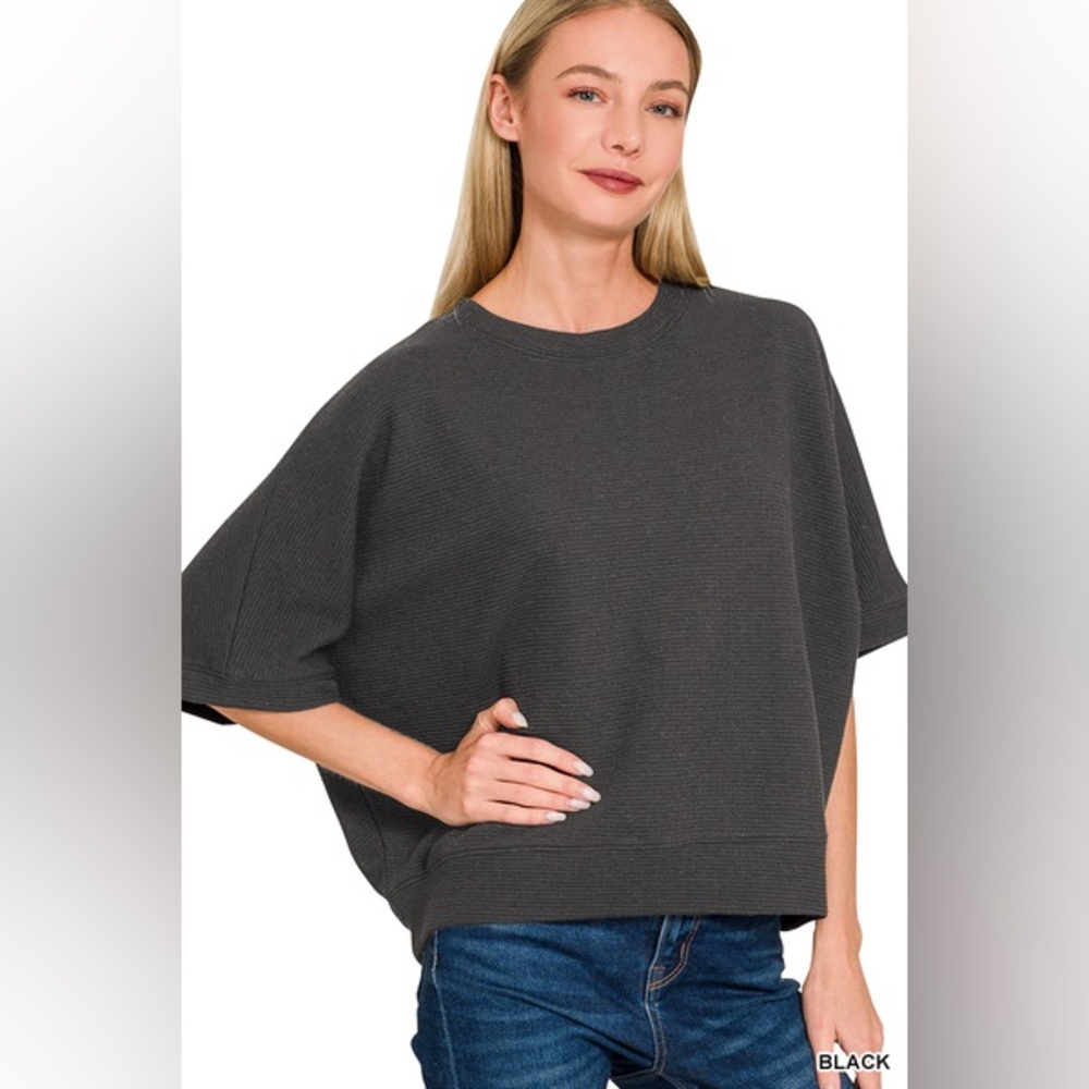 Zenana DOUBLE KNIT BANDED BOTTOM SHORT SLEEVE TOP - Picture 3 of 3